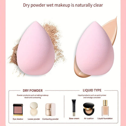 Bags of Beauty Eggs Makeup éponge de maquillage montrant application de produits en poudre et liquides.